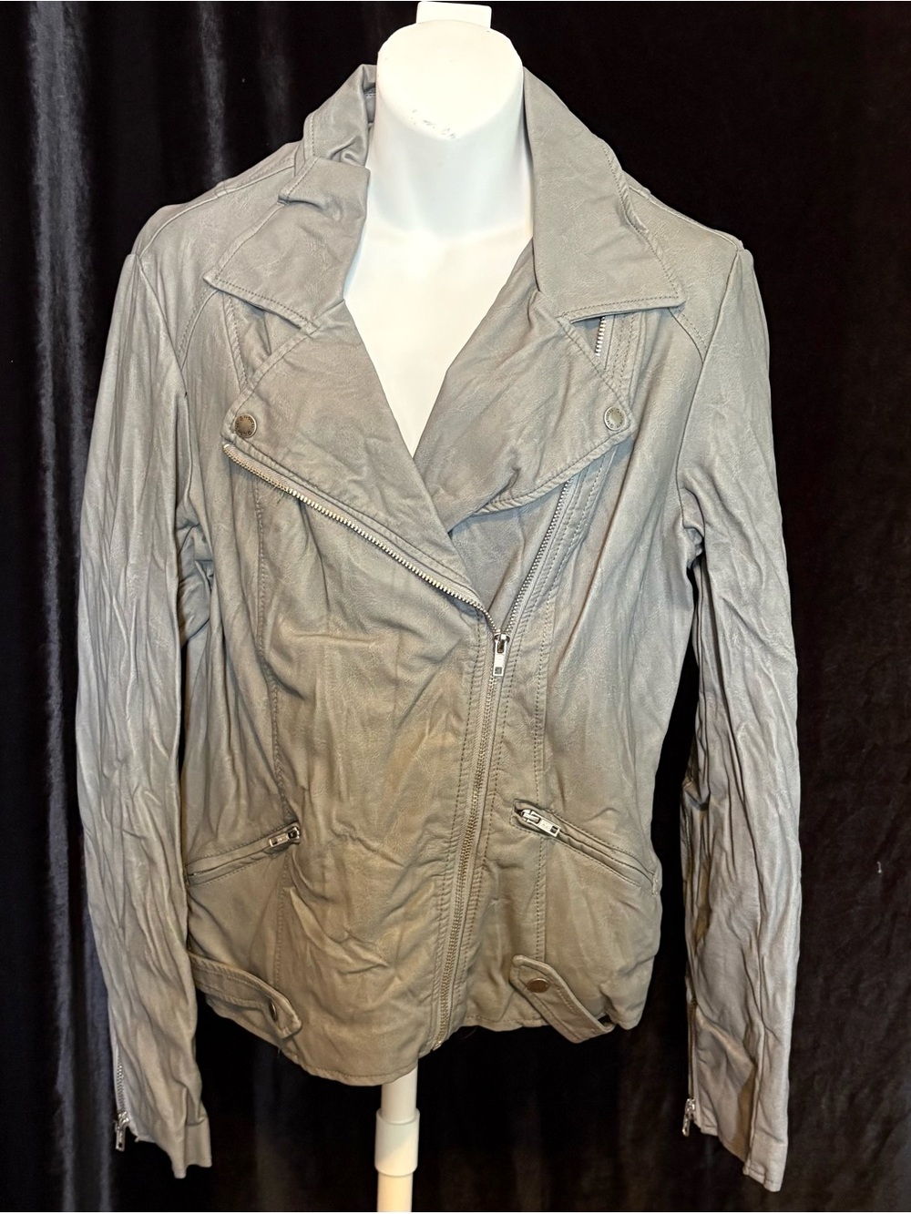 Guess Light Gray Women's Asymmetric Zip Faux-Leather Jacket